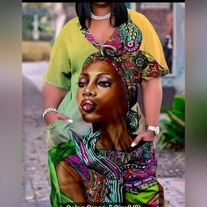 NEW FASHIONABLE ETHNIC INSPIRED DOUBLE POCKET DRESS PTP 27.5" wide Size 3XL